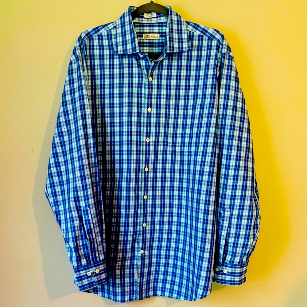 Mens Peter Millar Blue Plaid Long Sleeve Button Up
Casual Shirt